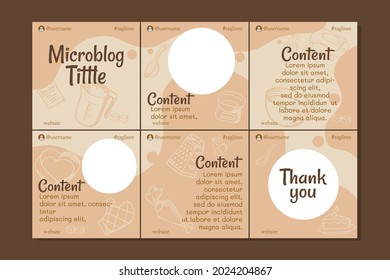Microblog carousel slides template for social media with hand drawn bakery elements, soft colors, for any business especially for bakery, cafe, restaurant, cakery, etc.
