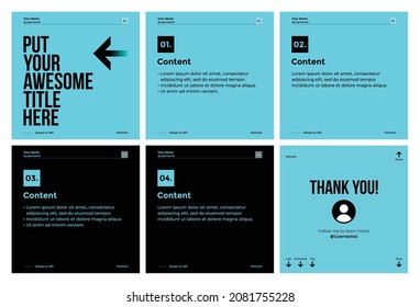 Microblog carousel slides template for social media with simple ice blue and black theme.