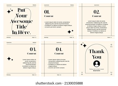 Microblog Carousel Slides Template For Social Media. Six Pages With Aesthetic Beige Background.