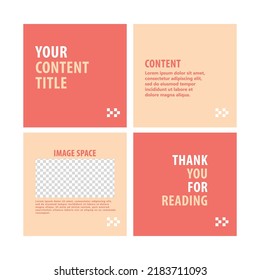 Microblog carousel slides template for social media. Four pages with flat simple red and orange background theme and image space.