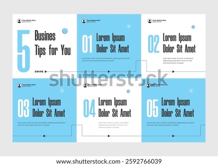 Microblog carousel slides template for social media. business marketing social media post bundle for tips sharing, ads posts set, influencer blog posts design, motivational text quotes template