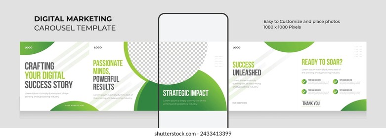 Microblog carousel template. Instagram carousel post. 5 seamless square slide social media post. EPS vector illustration.