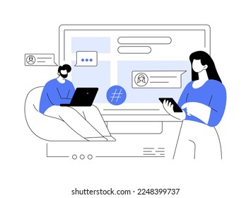 Microblog platform abstract concept vector illustration. Microblogging marketing service, social media content, quick audience interactions, instant messaging, content production abstract metaphor.