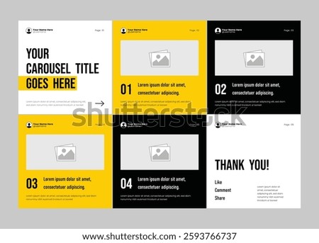 Microblog six page carousel post template design for social media. Six page slide design in portrait frame.