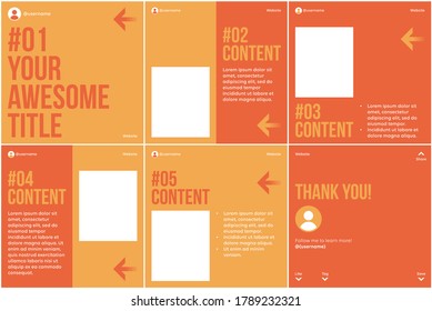 Microblog template. Carousel continuous slides simple background with oranges theme.