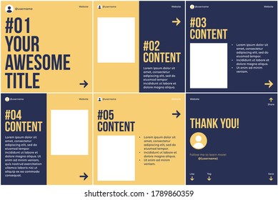 
Microblog template. Carousel continuous slides simple background with yellow and blue theme.