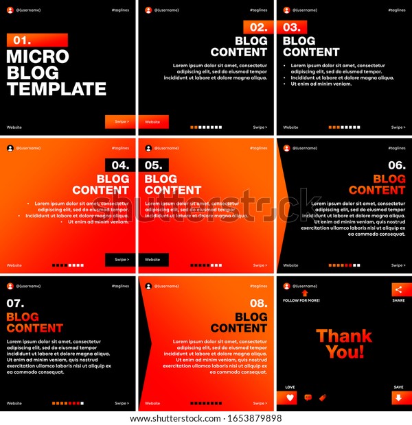 単純な黒と赤のオレンジのグラデーション背景 にカルーセル連続スライドを持つソーシャルメディア用のマイクロブログテンプレート のベクター画像素材 ロイヤリティフリー