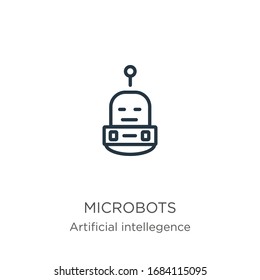Microbots icon. Thin linear microbots outline icon isolated on white background from artificial intellegence and future technology collection. Line vector sign, symbol for web and mobile