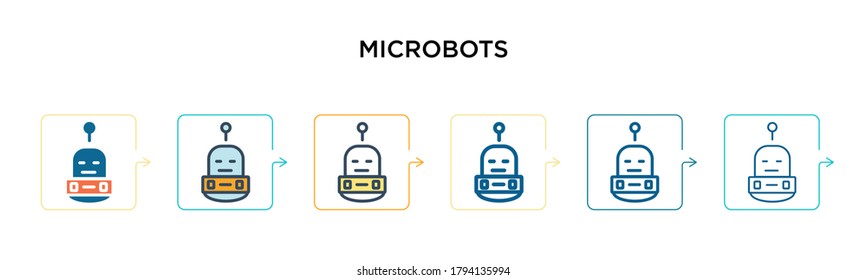 Microbots vector icon in 6 different modern styles. Black, two colored microbots icons designed in filled, outline, line and stroke style. Vector illustration can be used for web, mobile, ui