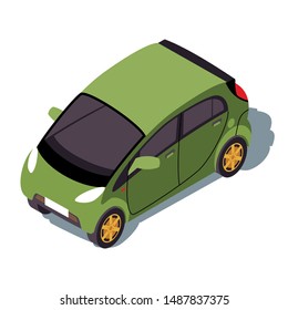 Microcar isometric color vector illustration. City transport infographic. Green kei car. Urban minicompact auto. Town transportation. Automobile 3d concept isolated on white background