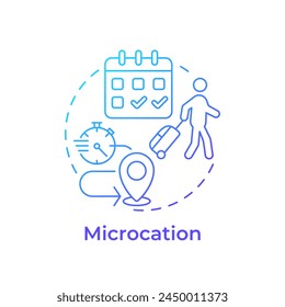 Microcation blue gradient concept icon. Travel trend. Short vacation. Weekend trip. Travel schedule. Round shape line illustration. Abstract idea. Graphic design. Easy to use in blog post