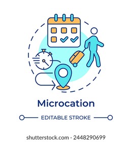 Microcation multi color concept icon. Travel trend. Short vacation. Weekend trip. Travel schedule. Round shape line illustration. Abstract idea. Graphic design. Easy to use in blog post