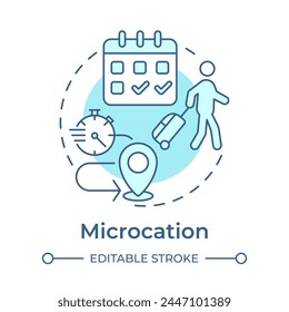 Microcation soft blue concept icon. Travel trend. Short vacation. Weekend trip. Travel schedule. Round shape line illustration. Abstract idea. Graphic design. Easy to use in blog post