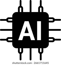 A microchip with AI text in the center, symbolizing the core of intelligent computing. Original vector icon set based on AI-generated concept, fully redrawn by hand using pen tool.