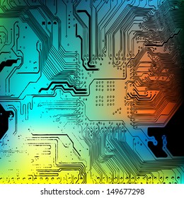 Microchip background - close-up of electronic circuit board with processor