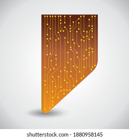 Microchip background. Vector microprocessor visualization in a chip. Yellow solder scheme on a copper plate. Computer electronic circuit board device. Integrated computing illustration.
