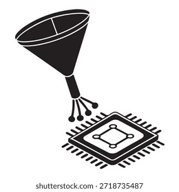 Microchip que se vierte en una placa de circuito desde un embudo en un Diseño gráfico simple