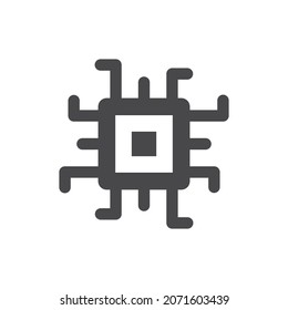 Microchip black vector icon. Computer chip glyph symbol.