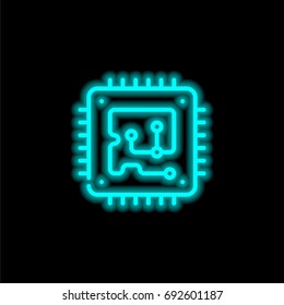 Microchip blue glowing neon ui ux icon. Glowing sign logo vector