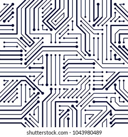 Microchip board seamless pattern, vector background. Circuit board technology electronics wallpaper repeat design.