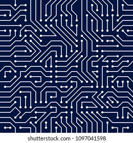 Microchip board seamless pattern, vector background. Circuit board technology electronics wallpaper repeat design.