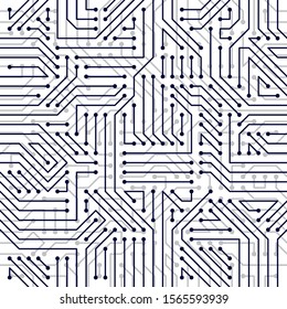 Microchip board seamless pattern, vector background. Circuit board technology electronics wallpaper repeat design.