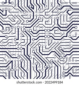 Microchip board seamless pattern, vector background. Circuit board technology electronics wallpaper repeat design.