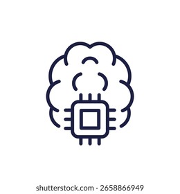microchip in brain icon, neural implant line design