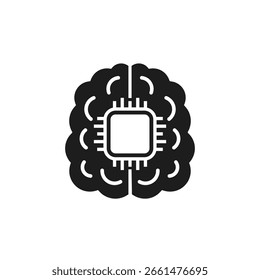microchip and brain pictogram on white