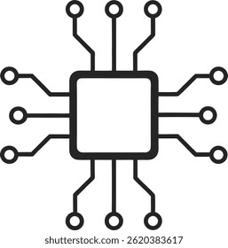 Microchip with branching lines representing data vector illustration on transparent background.