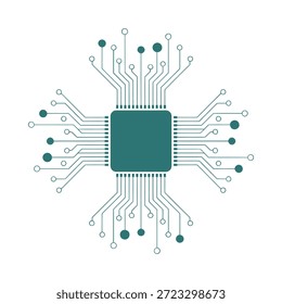 Microchip con conexiones de placa de circuito en un fondo blanco