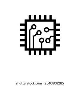Microchip, Circuit Board, CPU Solid Flat Vector Icon Isolated on White Background.
