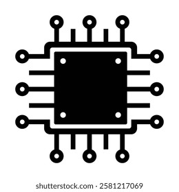 Microchip circuit board icon representing AI chip, semiconductor, computer processor, digital electronics, data processing, automation, IT hardware, cybersecurity, and artificial intelligence.