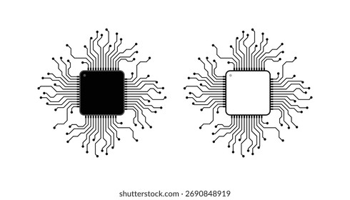 Microchip and circuit board processor vector illustration isolated on white background