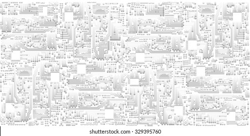 Microchip circuit board vector background. Monochrome light gray industrial pattern for design