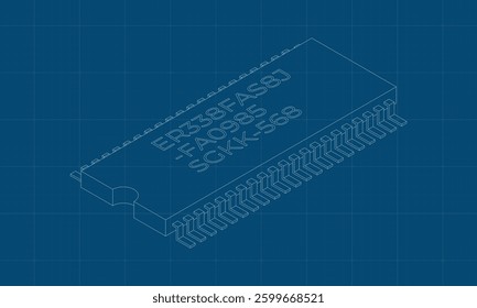 Microchip computer electronic component blueprint. Microchip icon. Isometric microchip. Computer processor technology. Microprocessor