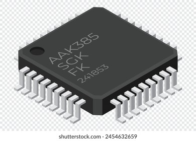 Microchip componente electrónico del ordenador. Icono de microchip. Microchip isométrico. Tecnología de procesador de computadora. Microprocesador. Ilustración vectorial