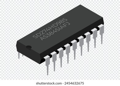 Microchip componente electrónico del ordenador. Icono de microchip. Microchip isométrico. Tecnología de procesador de computadora. Microprocesador. Ilustración vectorial