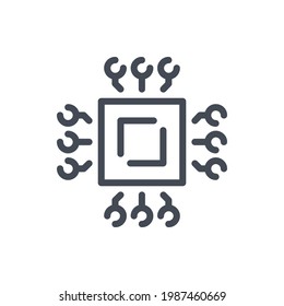 Microchip with connection line icon. Chip with connection to main components vector outline sign.