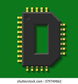 Microchip core  font, letter D vector