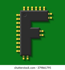 Microchip core  font, letter F vector