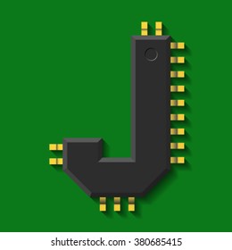 Microchip core  font, letter J vector