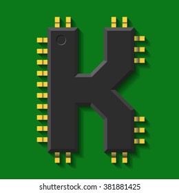 Microchip core  font, letter K vector