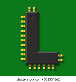 Microchip core  font, letter L vector