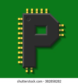 Microchip core  font, letter P vector