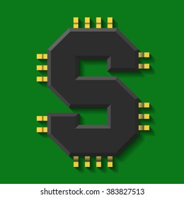 Microchip core  font, letter S vector