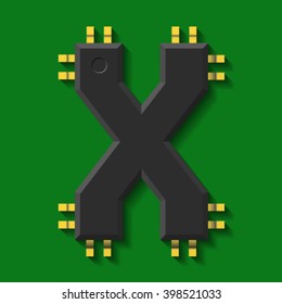 Microchip core  font, letter X vector