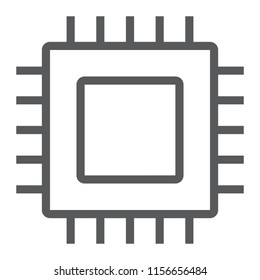 Microchip, core line icon, electronic and digital, cpu sign, vector graphics, a linear pattern on a white background, eps 10.