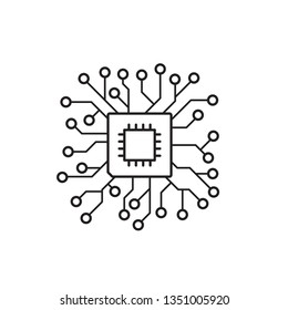 Microchip cpu icon in linear style. Processor line element for websites and mobile. Computer chip in flat design. Vector illustration