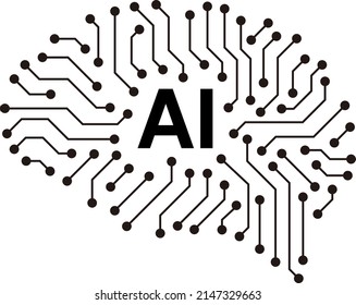 Microchip in the Cyborg brain, Artificial intelligence concept. vector illustration